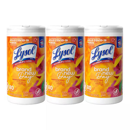 Disinfectant Wipes, Multi-Surface Wipes, for Disinfecting & Cleaning, Mango and Hibiscus Scent 80 Count (3-Pack)